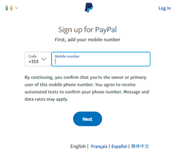 Paypal Account creation